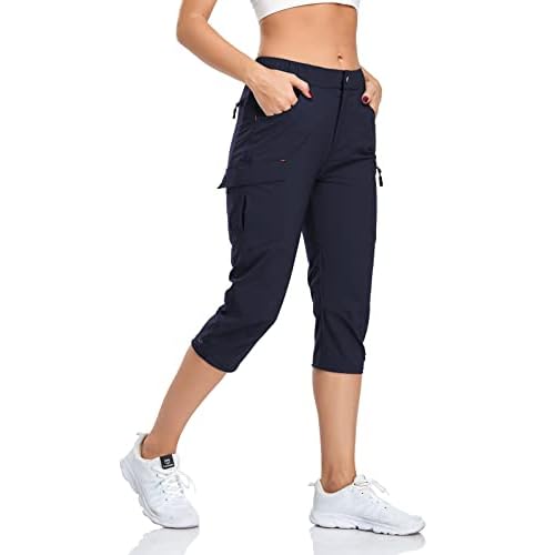 GymBrave Women's Hiking Cargo Pants Quick Dry Outdoor Camping Capris Water Resistant UPF 50 with Zipper Pockets