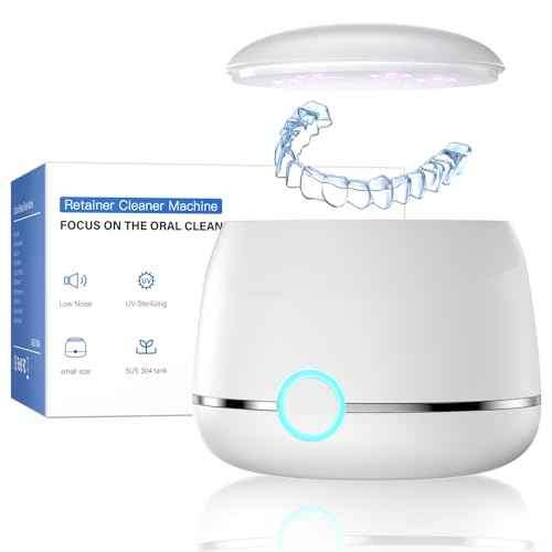 Ultrasonic Retainer Cleaner, 45kHz Denture Cleaner Machine, 5min and 10min Modes with Rechargable Top Cover, 200ml Dental Cleaning Pod, MouthGuard Cleaner for Aligner NightGuard Jewelry(White)