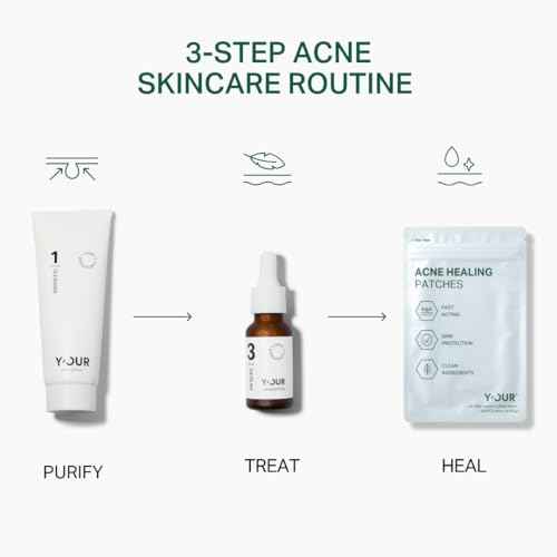 Y¡¯OUR Essential 3-Step Acne Kit: Purifying Cleanser, Anti-Acne Serum & Healing Patches; Pimple Clearing, Pore Minimizing Skincare Routine. Made in USA. Suitable for All Skin Types. Holiday Gift Bundle