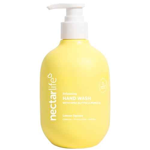 Nectar Life Exfoliating & Moisturizing Hand Wash, Volcanic Pumice for Hand Scrub, Shea Butter Softens Hands, Clean Vegan Ingredients, Lemon Scent