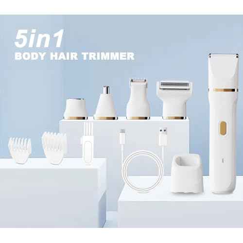 ele ELEOPTION Electric Razors for Women 5-in-1 Waterproof Wet Dry Electric Shaver with USB Charge Dock, Legs Hair Remover, Body Shaver for Beard Bikini Trimmer for Women White