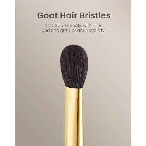 Desert Oak Series Highlighter & Setting Brush - Grade-A Fine LambsGoat Hair for Airbrushed Finish, Multi-Use for Cheeks/Nose/Under-Eyes, Ebana Handle & Brass Ferrule (CM 165)