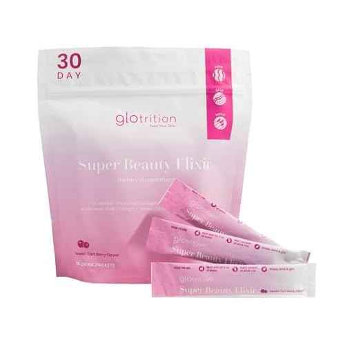 Glotrition Super Beauty Elixir - Collagen Peptides Powder for Skin, Hair & Nail Health. Natural Grass Fed Collagen with Biotin, Hyaluronic Acid & Antioxidants (30ct)