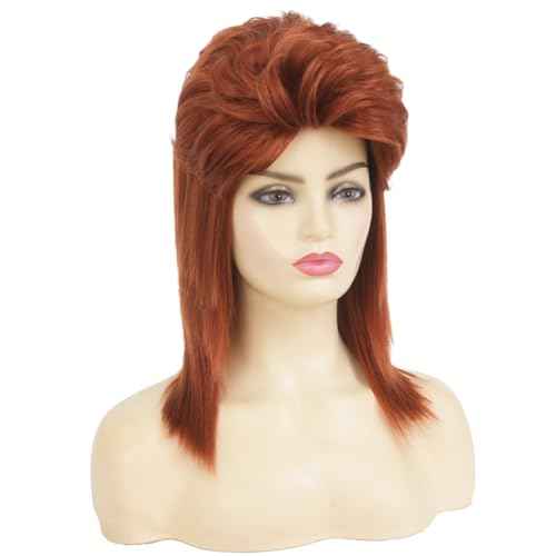 Swiking Orange Mullet Wig for Women Curly 70s 80s Rocker Shoulder Length Straight Natural Layered Hair Cosplay Halloween Synthetic Women Wigs(Orange)