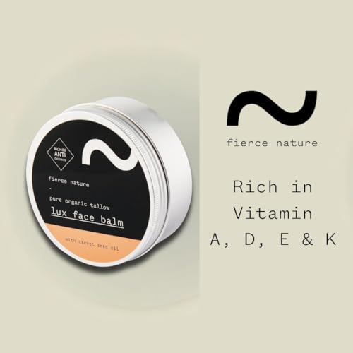 fierce nature Luxe Face Balm with Carrot Seed Oil, Pure Tallow Balm as Vitamin-Rich Natural Face Moisturizer, Men and Women¡¯s Cleansing Balm for Face and Body, Unscented, 100g