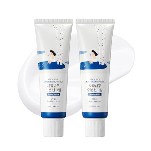 ROUND LAB Birch Juice Moisturizing UV LOCK SPF 45 1+1 (2-pack), Hydrating Lotion-like Lightweight Glow Sunscreen for Sensitive Skin, No White Cast, Fragrance-Free, Protector Solar, Korean Sunscreen