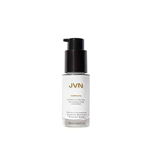 JVN Complete Blowout Styling Milk, 0.84 Fl Oz, Travel Size, Frizz Fighting, Heat Activated Style Extending Hair Cream and Heat Protectant, Hair Care for Women and Men, Silicone Free