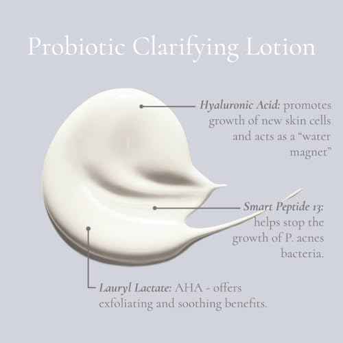 Glowbiotics Probiotic Clarifying Lotion | Oil Control Moisturizer for Oily, Acne Prone & Combination Skin | Reduces Shine & Soothes Redness with Hyaluronic Acid & Smart Peptides | 1.7 fl oz