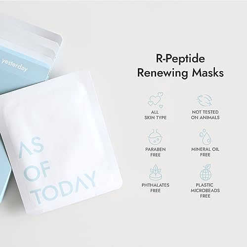 AS OF TODAY R-Peptide Sheet Mask 5 Pack | Hydrating Anti-Aging Face Mask with Peptides & Botanical Extracts | Wrinkle Care, Firming & Soothing | Korean Skincare Clean Beauty | Collagen Sheet Mask
