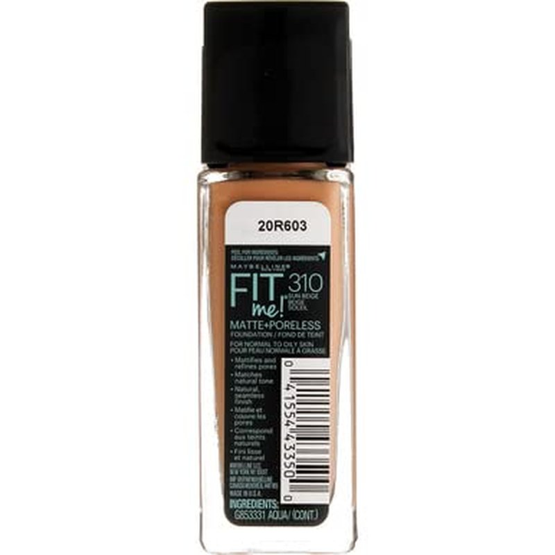 Maybelline Fit Me Matte + Poreless Foundation - Sun Beige 310 | Flawless Finish, 1 Fl Oz