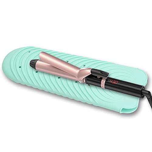 Heat Resistant Mat for Curling Iron, Silicone Flat Iron Mat & Holder for Counter, Portable Travel Curling Iron Mat & Pocket for Hot Hair Styling Tools