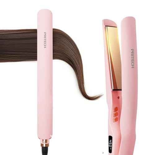 Flat Iron Hair Straightener 1 Inch Titanium - Fast Heating Pink Hair Straightener£¬ Negative Ions Flat Iron 12 Temp (230¡ÆF-450¡ÆF), Auto Shut Off, Temp Memory & Dual Voltage for Smooth Silky Hair