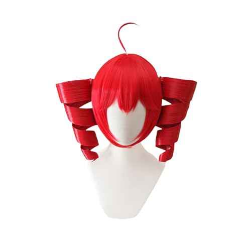 Anime Cosplay Wig Anti-Gravity Twin Tails Synthetic Wig Comic Convention Costume Hair for Halloween Party (Red)