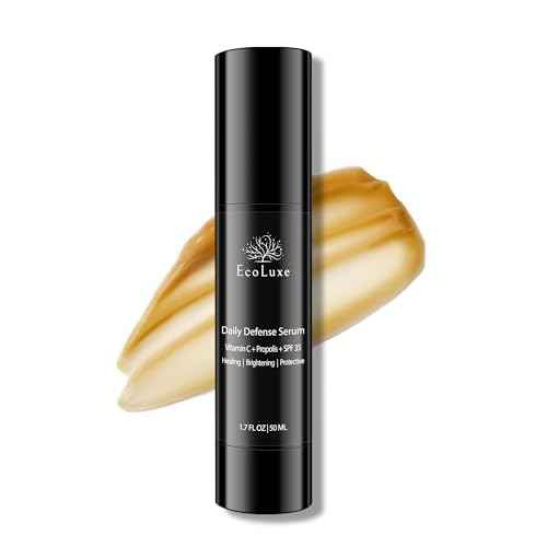 Vitamin C & Propolis Serum with SPF 35 ? Daily Defense Brightening & Hydrating Antioxidant Face Serum for Sensitive Skin, Anti-Aging & Sun Protection