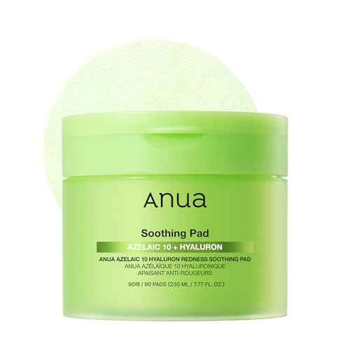 Anua Azelaic 10 Hyaluron Redness Soothing Pad, Troubled & Spot Care with Korean toner pads, Quick & Easy Stretchable Facial Mask with Azelaic acid, Hyaluronic Acid, Korean Skin Care (90 pads)