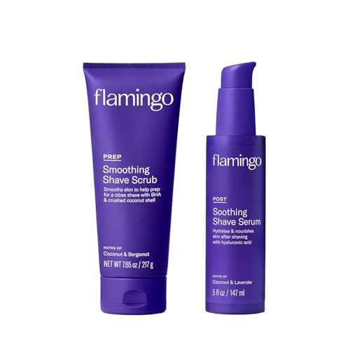 Flamingo Shaving Prep and Post Care Set for Women - Smoothing Shave Prep Scrub and Soothing Post Shaving Serum - Glow Shave Collection
