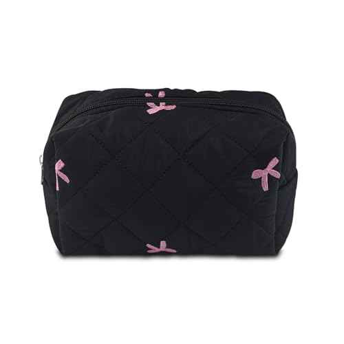 Quilted Makeup Pouch,Cotton Puffy Makeup Bag, Coquette Cosmetic Bag for Women and Girls, Aesthetic Organizer Bag, Cute Flower Travel Toiletry Bag