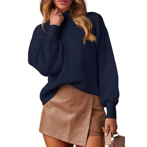WEACZZY Women's 2025 Fall Fashion Casual Sweaters Mock Neck Long Lantern Sleeve Lightweight Knit Pullover Sweater Tops