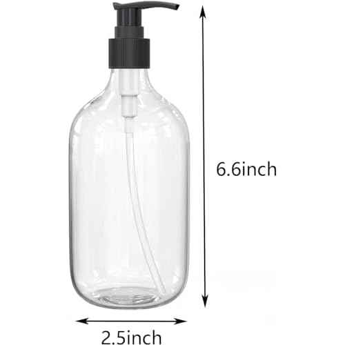 10 Ounce Clear Plastic Pump Bottle Dispenser, Refillable Empty Bottle Container with Pump for Essential Oil Soap Lotion Shampoo, 6 Pcs