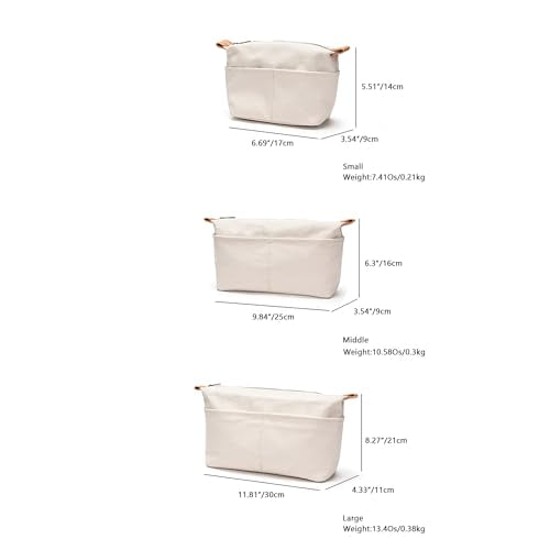 Insert Storage Bag Purse Organizer and Cosmetic Travel Bags for Women Makeup Bag with Compartments Three Sizes Cotton Canvas built-in compartments functiona and fashionable