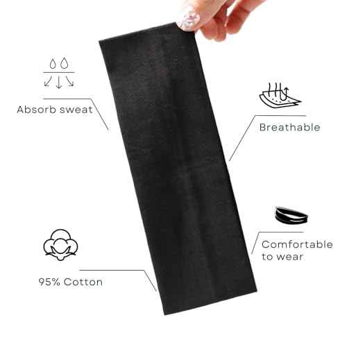7 PCS Black Headbands for Women Cotton Non Slip Hair Bands Sweat Thick Headband Hair Accessories