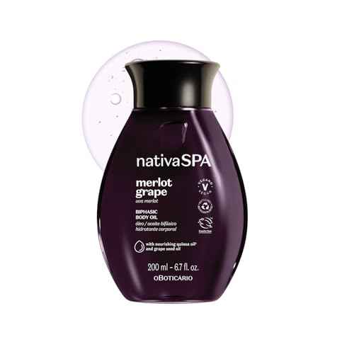Nativa SPA by O Botic?rio Merlot Grape Biphase Body Oil, with Quinoa & Grapeseed Oils, Silky Glow with Hydration, 6.7 Ounce (200ml)