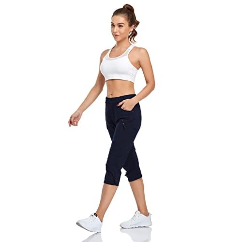GymBrave Women's Hiking Cargo Pants Quick Dry Outdoor Camping Capris Water Resistant UPF 50 with Zipper Pockets