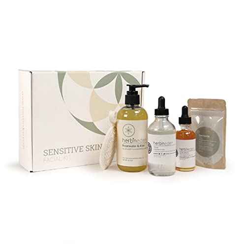 Herb¡¯N Eden - Sensitive Skin Facial Kit - Cleanse, Mask, Tone, & Moisturize - Natural Ingredients & Essential Oils - Made in USA - 5 Product Set includes Wash, Toner, Serum, Mask, Sisal