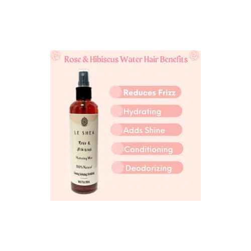 LE SHEA Hibiscus & Rose Water Spray with Aloe Vera, Rose Oil, All Natural Hydrating Facial Mist, Refresh Moisturize Hair Beard Braid Dreadlock Loc Condition Skin Body Face Rosewater Leave In 8.7 oz