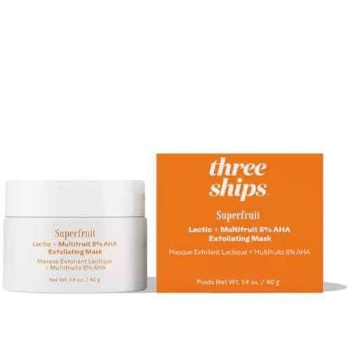 Three Ships - Superfruit Lactic + Multifruit 8% AHA Exfoliating Mask | Polish, Renew, Smooth Skin | Cruelty-Free, Vegan, Paraben-Free, Sensitive Skin Safe (1.4 oz | 40 g)