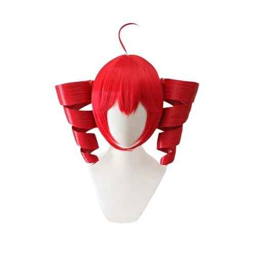 Anime Cosplay Wig Anti-Gravity Twin Tails Synthetic Wig Comic Convention Costume Hair for Halloween Party (Red)