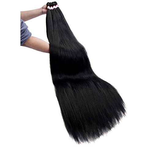 Pre Stretched Braiding Hair 8 Packs 48 Inch Natural Black Color Long Professional Hair for Braiding Twist Braids Itch Free Hot Water Setting Yaki Straight Synthetic Hair Extensions (#1B)