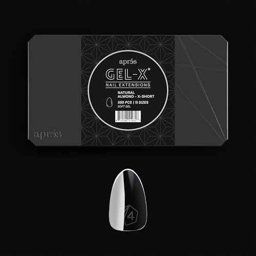 Apres Gel-X¢ç Soft Gel Tip Box | Natural Almond | 500pc Nail Tips, 11 Sizes 00-9, Premium Quality (Natural Almond Extra Short)