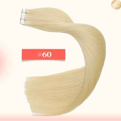 XDhair Blonde Tape in Hair Extensions Human Hair 50g Light Blonde Remy Human Hair Extensions Silky Straight for Women 20 Pieces 20 Inch #60