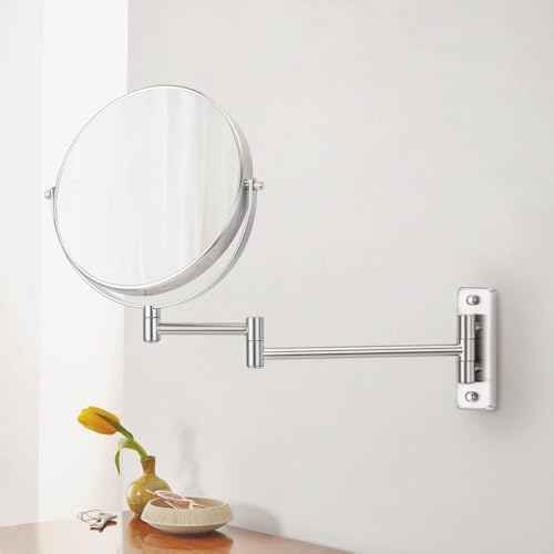 Cerdeco 8 Inch 10X Double Sided Makeup Wall Mount Mirror with Nickel Plated Finished 360¡Æ Swivel Extendable Cosmetic Shaving Magnification Mirror