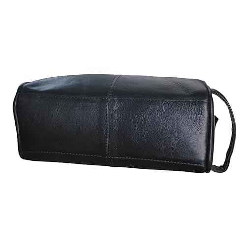 jaald Men's Large Genuine Black Luxury Leather Toiletry Bag Shower Kit Shaving And Grooming Bag For Travel Groomsmen Gift Men Women Hanging Zippered Makeup Bathroom Cosmetic Pouch Make Up Case