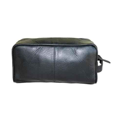 jaald Men's Large Genuine Black Luxury Leather Toiletry Bag Shower Kit Shaving And Grooming Bag For Travel Groomsmen Gift Men Women Hanging Zippered Makeup Bathroom Cosmetic Pouch Make Up Case