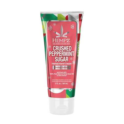Hempz Crushed Peppermint Sugar Hydrating Hand Cream, Travel Size, Holiday Gift for Men and Women, 3 oz