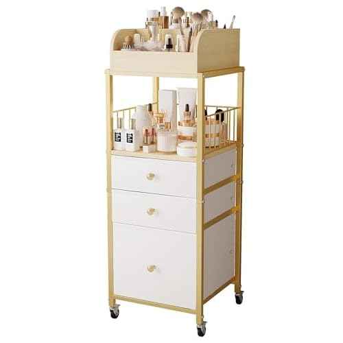 Makeup Organizer Cart with Drawers, Floor Skincare Organizers Make Up Organizers-Vanity Organizer Cosmetic Display Cases Holder for Skin Care Perfume Nail Polish Brush Hair Tool£¨Gold£©