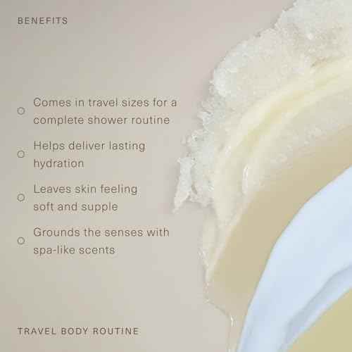 Oak Essentials Travel Body Routine | TSA-Friendly Mini Body Care Set with Wash, Scrub, Lotion, Oil, & Balm + Linen Travel Bag