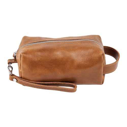 PEGAI Leather Travel Toiletry Bag for Men | Handmade Top Grain Distressed Dopp Kit, Mens Toiletry Bag, Shaving Kit Case Travel Organizer - Lee (Cinnamon)