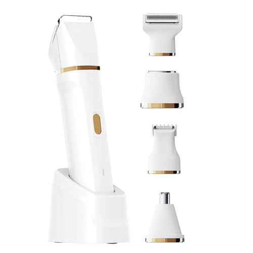 ele ELEOPTION Electric Razors for Women 5-in-1 Waterproof Wet Dry Electric Shaver with USB Charge Dock, Legs Hair Remover, Body Shaver for Beard Bikini Trimmer for Women White