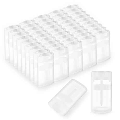 50 Pack 0.5 oz/15ml Clear Deodorant Container,Empty Oval Twist-Up Plastic Tubes Portable Containers for Chapstick,Large Lip Balm,Lotion Bar Sticks,Perfume Solid Lotion,Sunscreen-Pocket Deodarant Tube