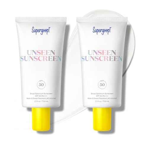 Supergoop! Unseen Sunscreen - SPF 50 - Clear & Invisible Face Sunscreen + Broad Spectrum + Makeup-Gripping Primer - Weightless, Scentless, Oil Free - For All Skin Types & Tones - 2.5 fl oz, 2 Pack