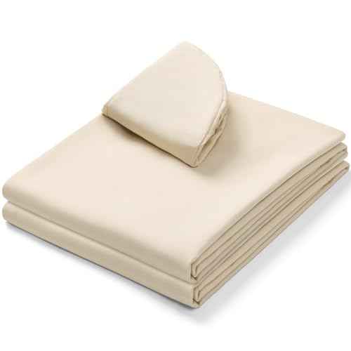 Comfyanno Massage Table Sheets Sets, 3 Pcs Professional Microfiber Massage Bed Cover Sheets, Soft, Light-Weight, Stain & Wrinkle Resistant, Includes Flat & Fitted Sheet, Face Cradle Cover - Natural