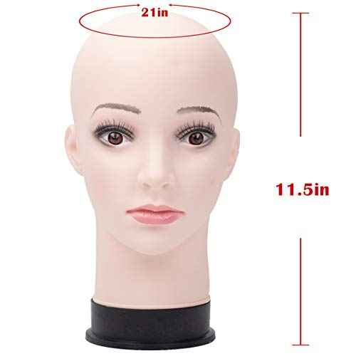BHD BEAUTY Bald Mannequin Head Beige Female Professional Cosmetology for Wig Making, Display wigs, eyeglasses, hairs with T pins 21''