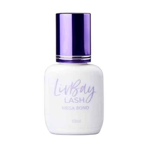 LivBay Mega Bond Lash Glue, Professional Eyelash Extension Glue, Fast Drying Banana-Scented Adhesive, Extra Strong Oil-Resistant Lash Bond with Long Retention, Black Formula, 10mL