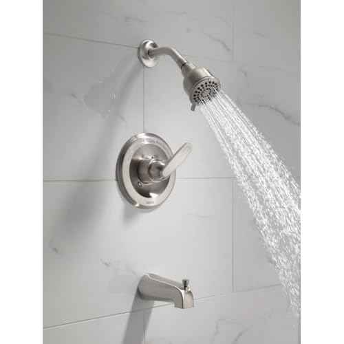 Delta Foundations 13 Series 2-Spray Bathtub and Shower Faucet Set, Brushed Nickel Shower Head and Handle Set, Valve Trim Kit, Stainless BT13410-SS (Valve Not Included)