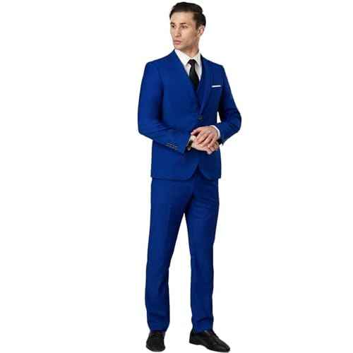 DEETRUST Men's 3 Piece Slim Fit Suit Set, 2 Button Blazer Jacket Vest Pants with Tie, Mens Suit for Party, Wedding & Business