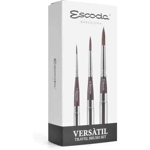 Escoda | Watercolour | Vers?til Set with 3 Round Travel Brushes for Watercolour | Size 2,6,10 | 3 Brushes | Synthetic Kolinsky | Round Pointed